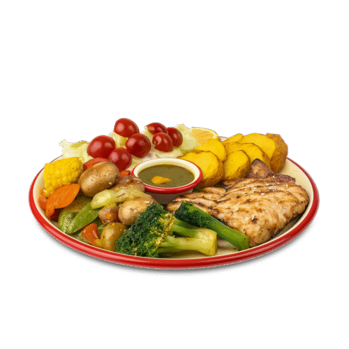 بشقاب مرغ و سبزیجات